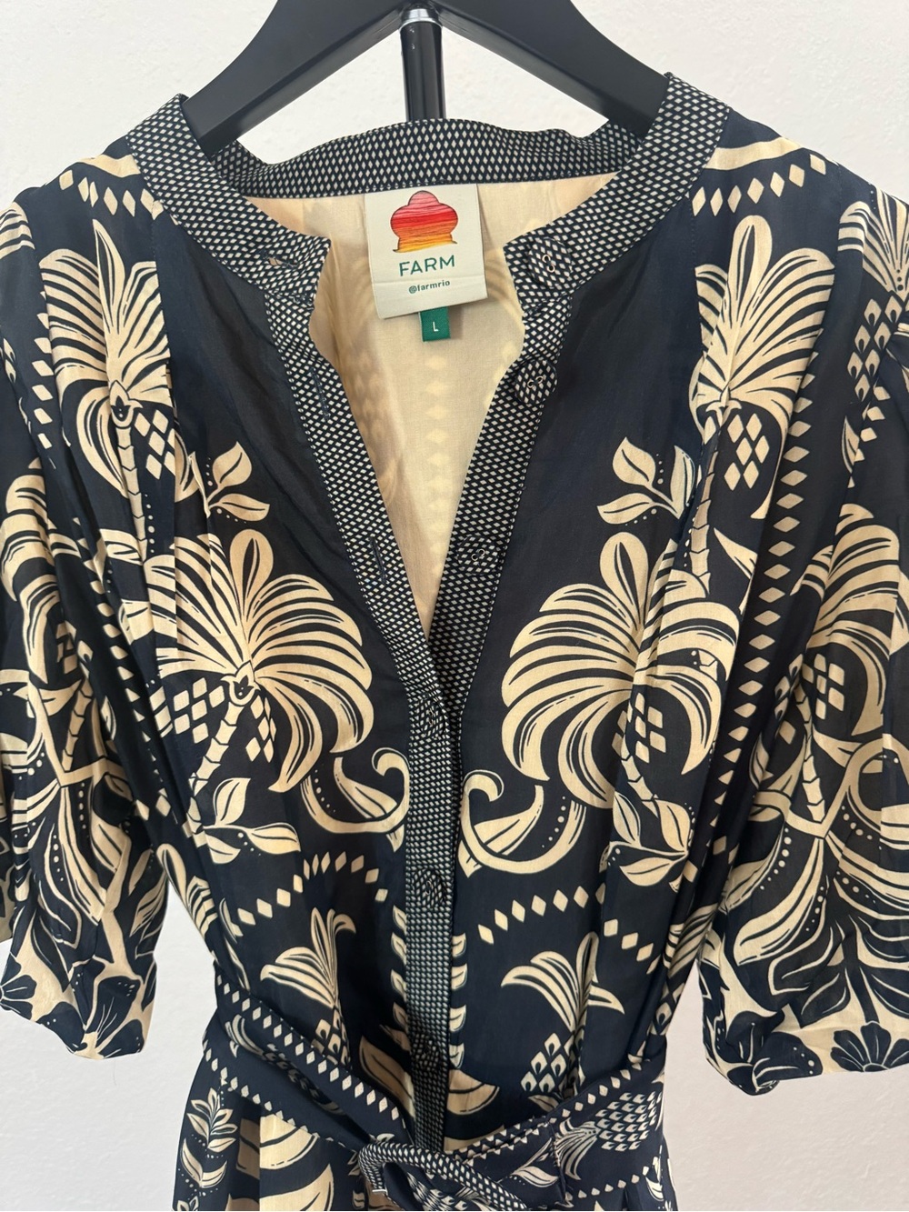 FARM Rio Black and Beige Printed Belted Mini Dress - Picture 3 of 5